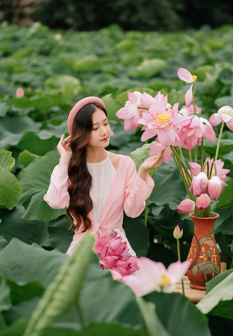 Tuyển tập 1000+ mẫu ảnh gái xinh đầm sen đẹp nhất cho chị em