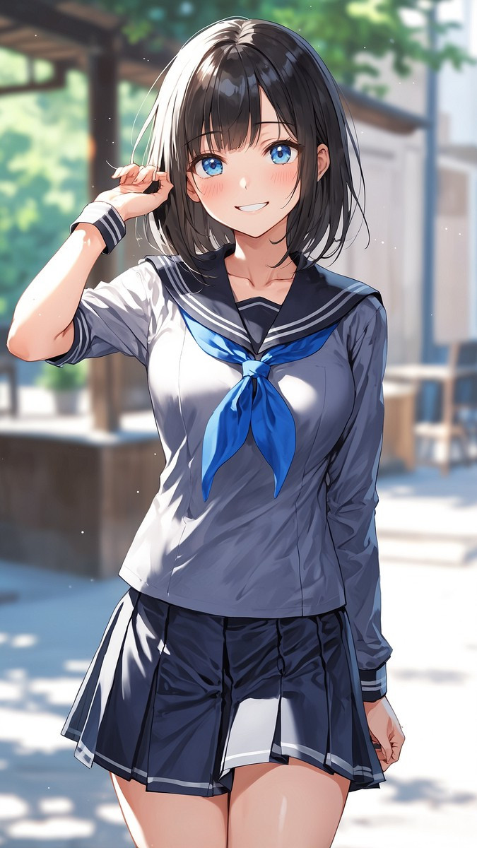 Cô gái anime đứng giữa khung cảnh thiên nhiên