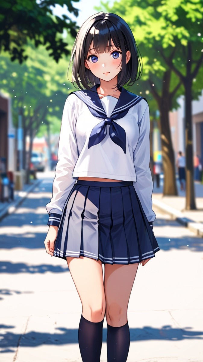 Cô gái anime với mái tóc dài và trang phục hiện đại