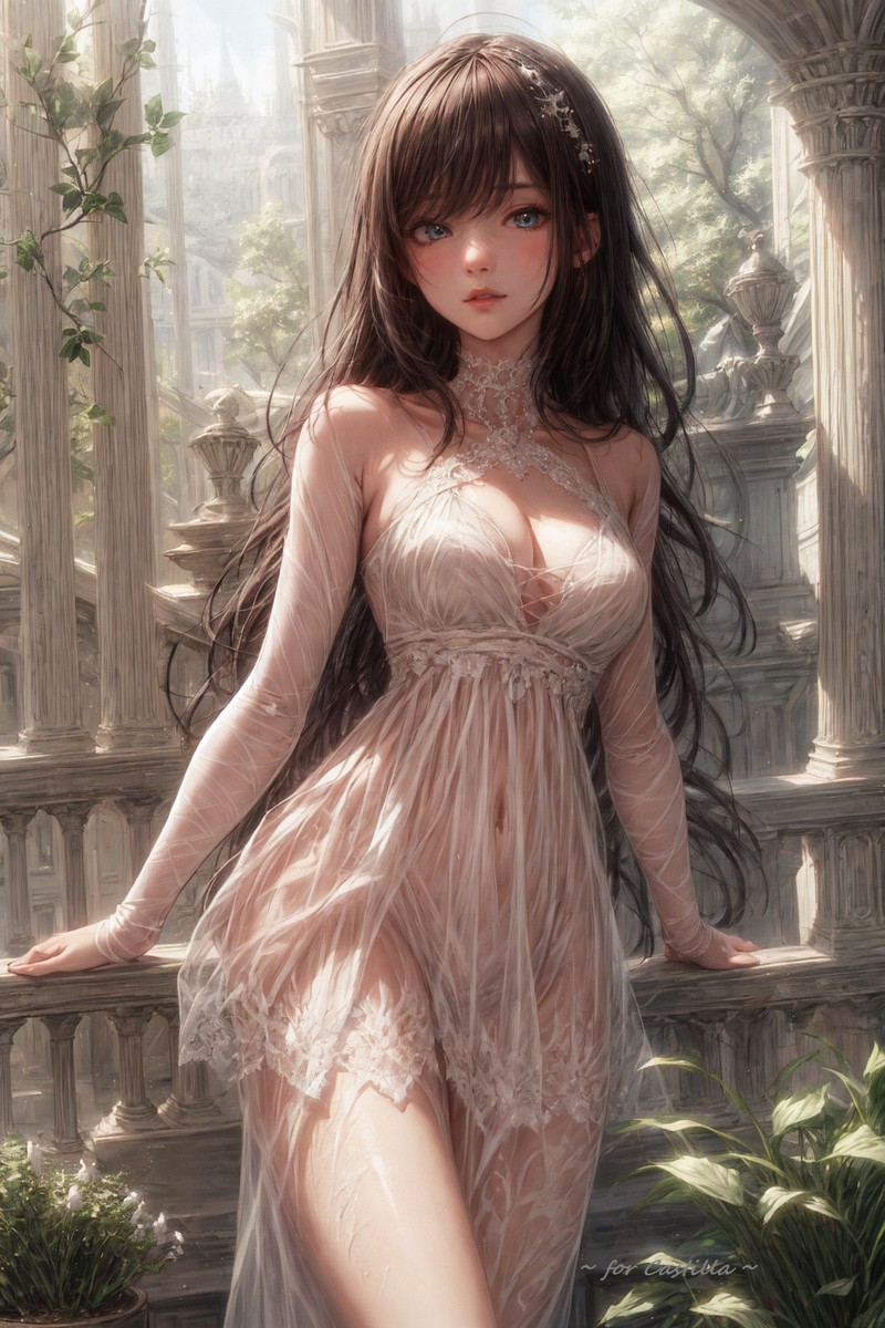 Cô gái anime xinh đẹp với tóc dài màu hồng
